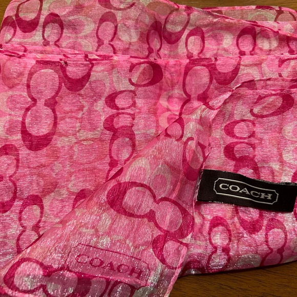 COACH Signature Pink Silk Blend Scarf - Picture 2 of 4